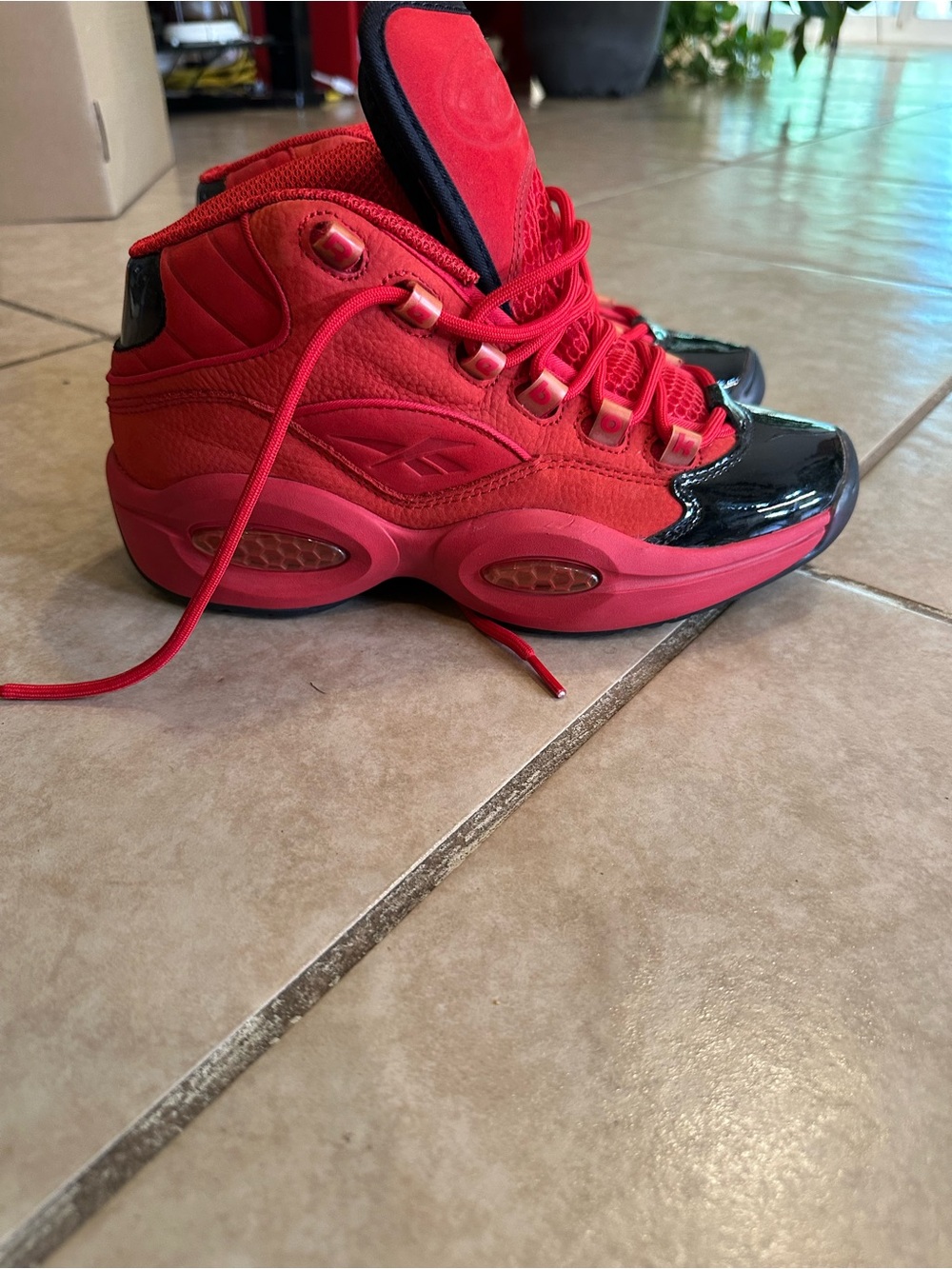 Reebok Red and Black High-Top Athletic Sneakers iversons
